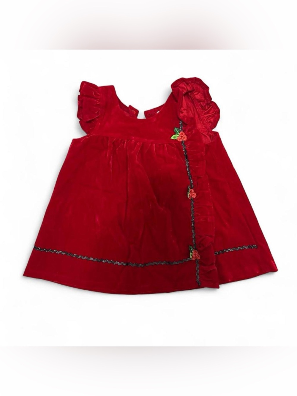 ✨Blueberi Boulevard red velvet dress with black lace trim, size ✨
